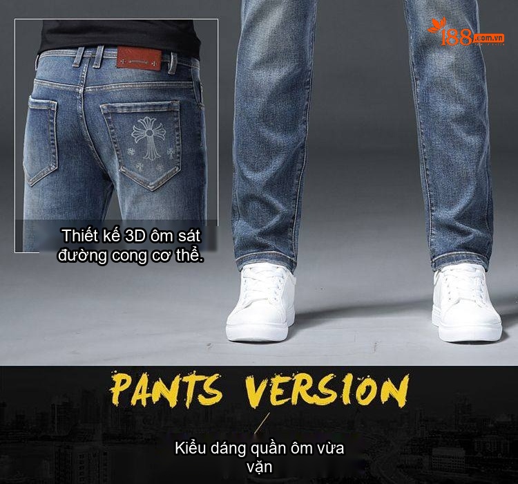 Quần Jean Nam Cotton In Họa Tiết Rách Gối Dáng Ôm Vừa Màu Xanh chi tiết 27