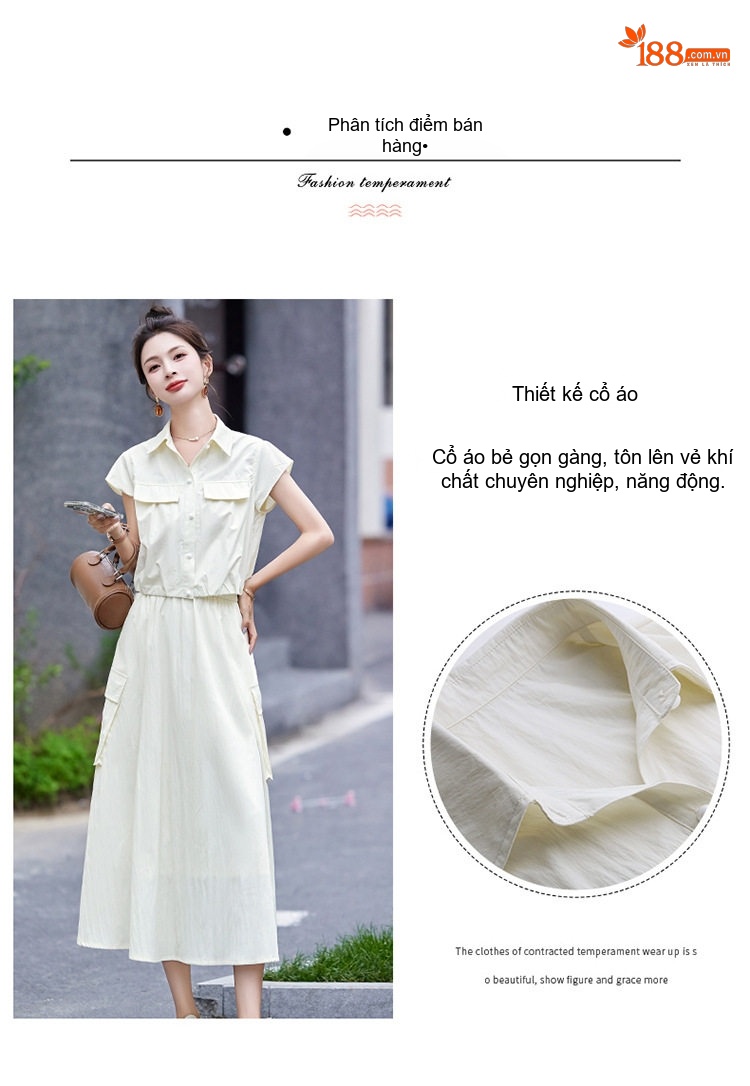 Set Bộ Áo Croptop Tay Ngắn Và Chân Váy Công Sở Dáng Dài Xòe Phong Cách Hàn Quốc Màu Xám, Kem, Xanh Olive chi tiết 5