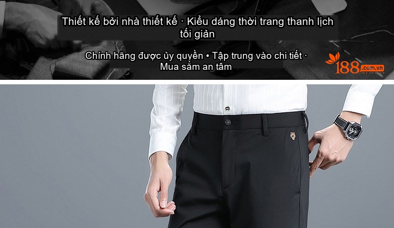 Quần Âu Nam Dáng Suông Co Giãn Thoải Mái Thêu Họa Tiết Màu Đen chi tiết 4