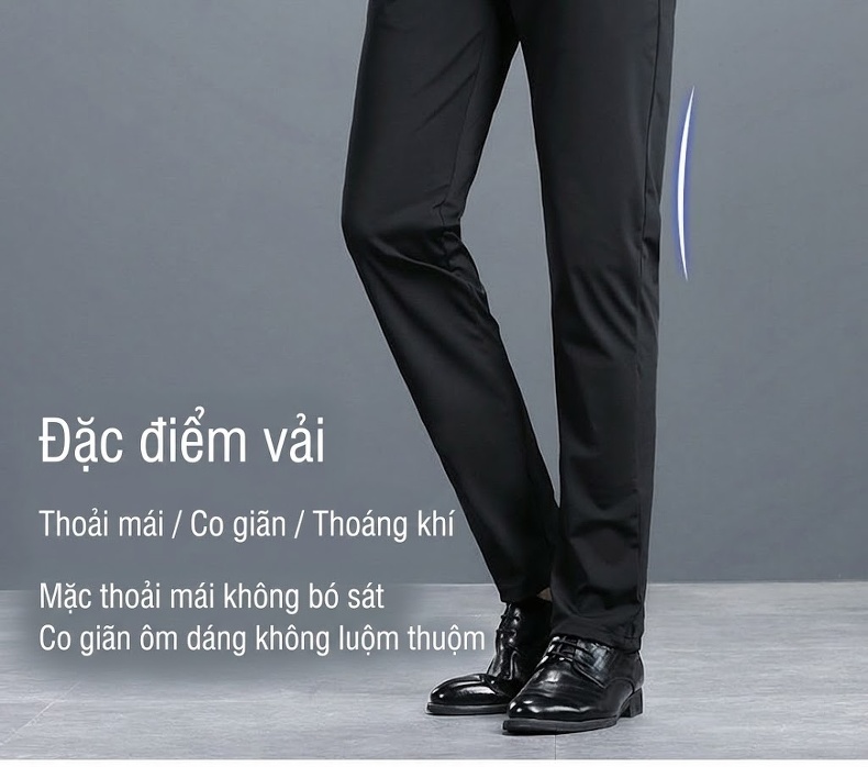 Quần Âu Nam Dáng Suông Co Giãn Thoải Mái Thêu Họa Tiết Màu Đen chi tiết 5