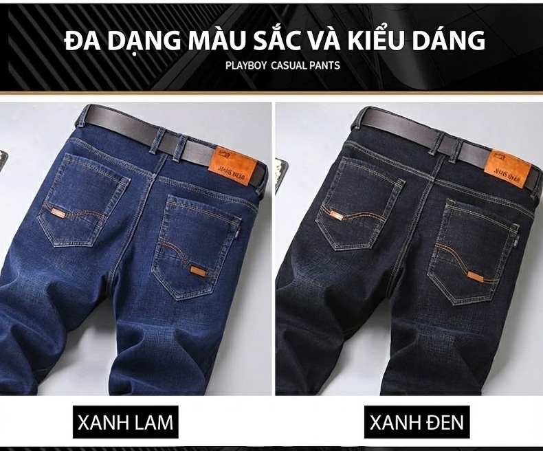 Quần Jean Dài Nam Ống Đứng Lưng Cao Co Giãn Thoải Mái Màu Xanh Đen chi tiết 32