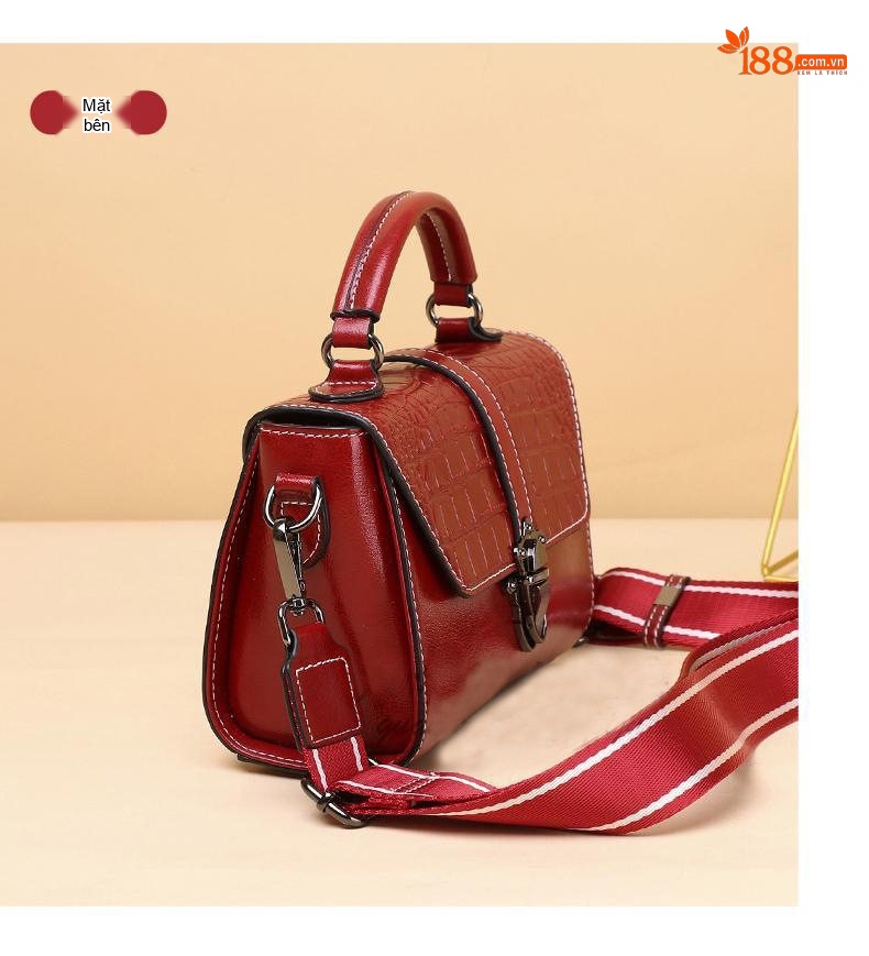 Túi Đeo Vai Nữ Da Thật Thiết Kế Nắp Gập Đeo Chéo Phong Cách Hàn Quốc Màu Đỏ, Đen, Nâu chi tiết 10