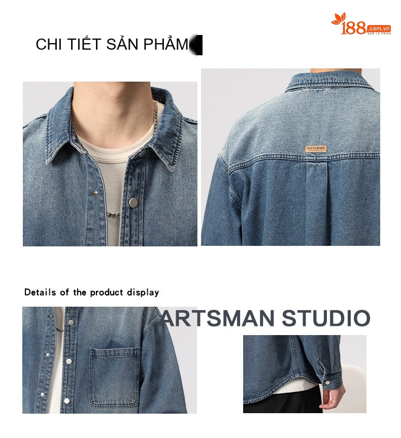 Áo Khoác Jean Nam Dáng Rộng Phong Cách Mỹ chi tiết 3