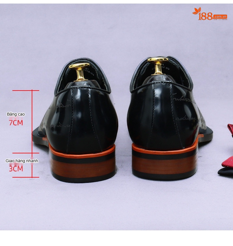Giày Tây Buộc Dây Nam Da Bò Da Thật Chiều Cao Đế Khoảng 3cm Màu Đen chi tiết 18