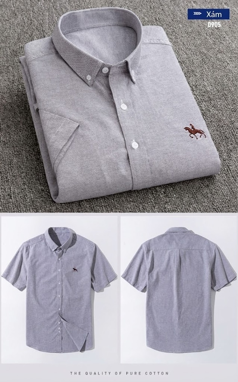 Áo Sơ Mi Ngắn Tay Nam Cotton Oxford Dáng Ôm Vừa Vặn Màu Trắng, Xám, Xanh Dương, Xanh Mint... chi tiết 12