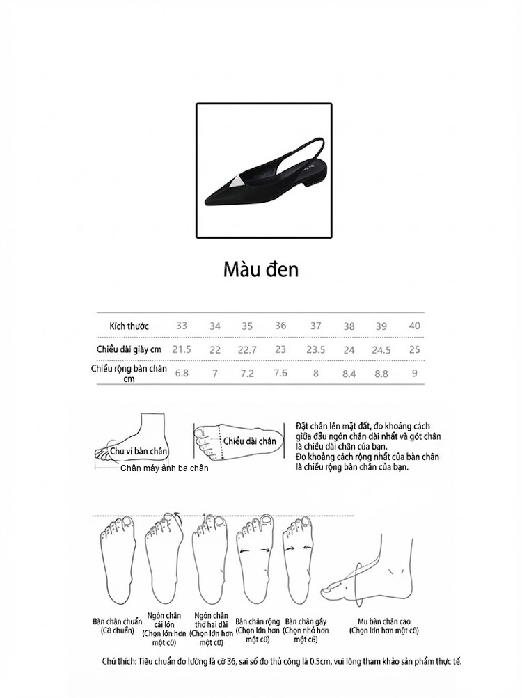 Giày Búp Bê Nữ Mũi Nhọn Hở Gót Đính Đá Chiều Cao Đế Khoảng 2cm Màu Đen chi tiết 4