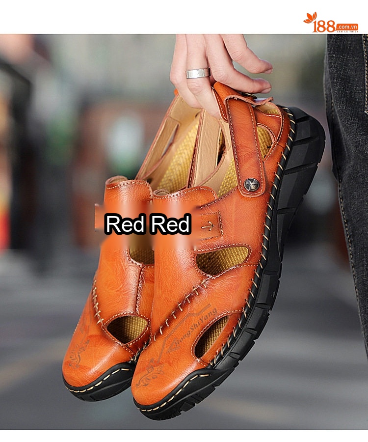 Sandal Nam Da Thật Xỏ Ngón Thoáng Khí Chiều Cao Đế Khoảng 3cm Màu Nâu, Đen chi tiết 21