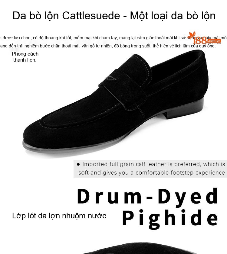Giày Lười Nam Da Bò Lộn Phong Cách Anh Quốc Chiều Cao Đế Khoảng 3cm Màu Nâu, Đen chi tiết 4