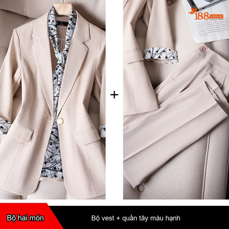 Áo Blazer Nữ Kèm Khăn Lụa Thiết Kế Mỏng Tay Lỡ Phong Cách Công Sở Màu Trắng, Xanh, Xám, Kem...