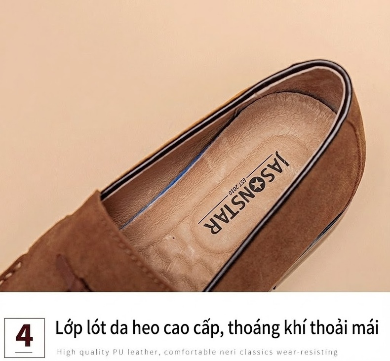 Giày Lười Nam Nỉ Chiều Cao Đế Khoảng 2cm Thiết Kế Retro Màu Nâu, Xanh Rêu chi tiết 3