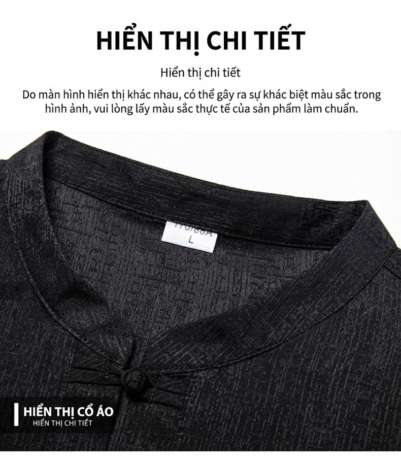 Áo Thun Tay Ngắn Nam Trung Niên Lụa Tơ Tằm Cổ Trụ Phong Cách Trung Hoa Màu Đen, Trắng chi tiết 17