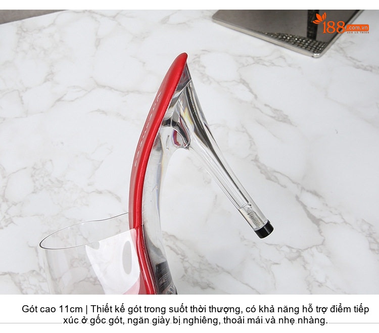 Giày Sandal Cao Gót Nữ Quai Trong Suốt Gót Nhọn Gót Cao 11cm Màu Trắng, Đen, Xanh, Hồng... chi tiết 6