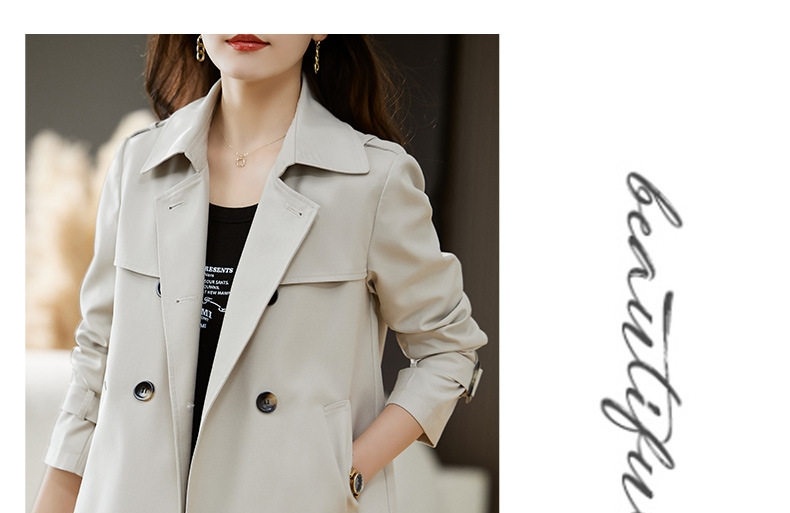 Áo Khoác Ngắn Nữ Dáng Suông Cổ chữ Vest Phong Cách Hàn Quốc Màu Be, Trắng chi tiết 9