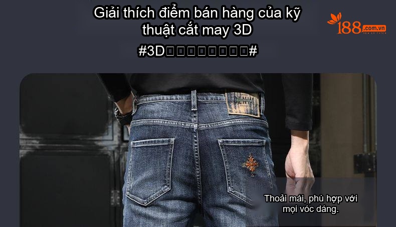 Quần Jean Nam Ống Đứng Dáng Ôm Vừa Vặn Thoải Mái Màu Xanh Dương chi tiết 36