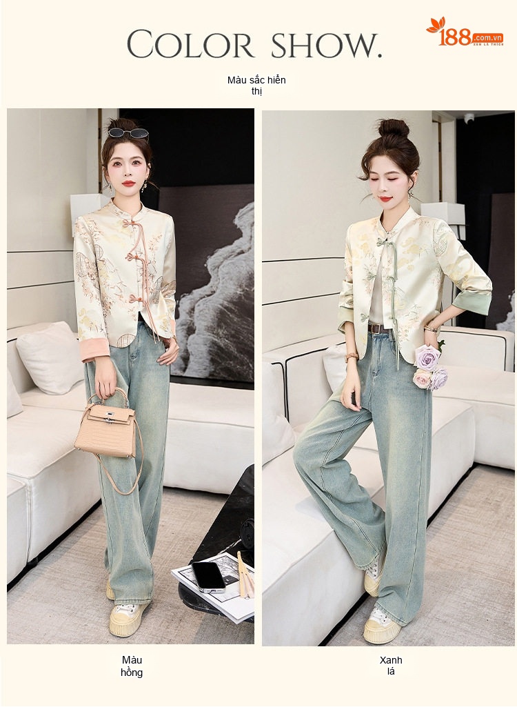Áo Khoác Nữ Trung Hoa Tân Thời In Hoa Văn Cài Khuy Phong Cách Retro chi tiết 13