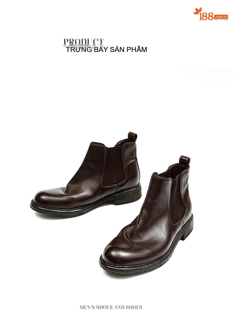 Boot Chelsea Nam Da Mờ Cao Cổ Chiều Cao Đế Khoảng 3cm Màu Đen, Nâu chi tiết 25