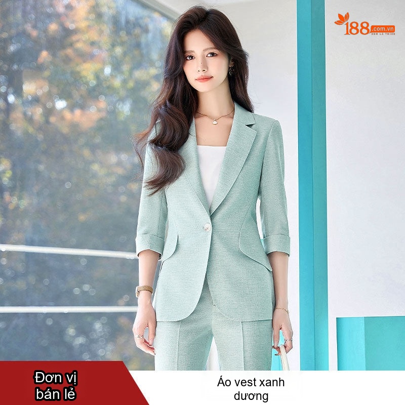Bộ Vest Công Sở Nữ Tay Lỡ Quần Dài Phong Cách Hàn Quốc Màu Xanh, Hồng, Kaki