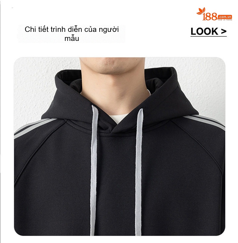 Áo Hoodie Nam Dáng Rộng Có Mũ Phong Cách Thể Thao Sọc Kẻ chi tiết 22