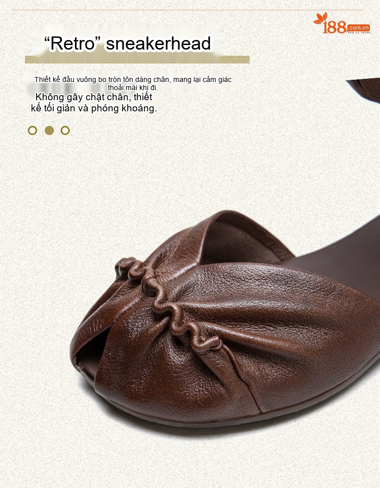 Dép Sandal Nữ Hở Mũi Quai Cổ Chân Da Mềm Đế Cao 3cm - 4cm Màu Đen, Nâu chi tiết 4