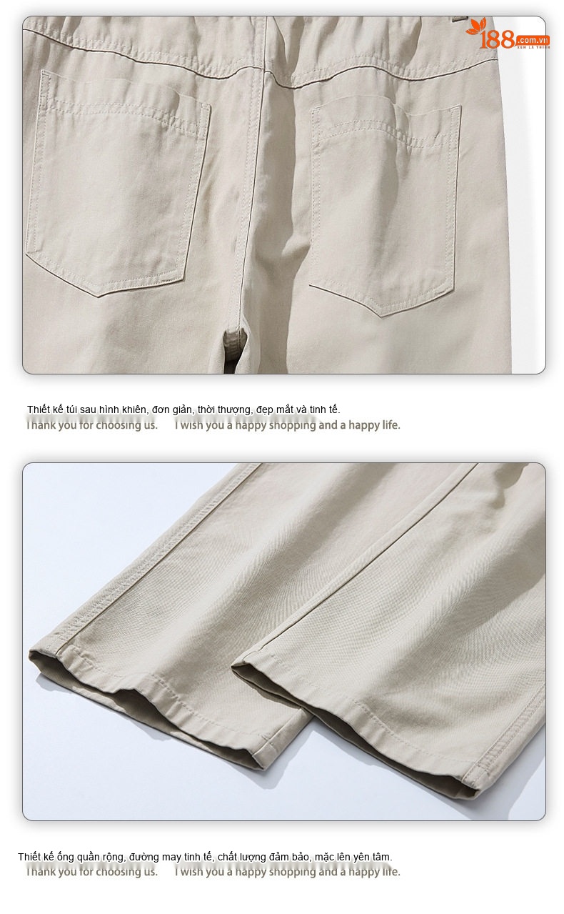 Quần Dài Nam Ống Rộng Cotton Dáng Suông Màu Kem, Nâu, Đen chi tiết 20