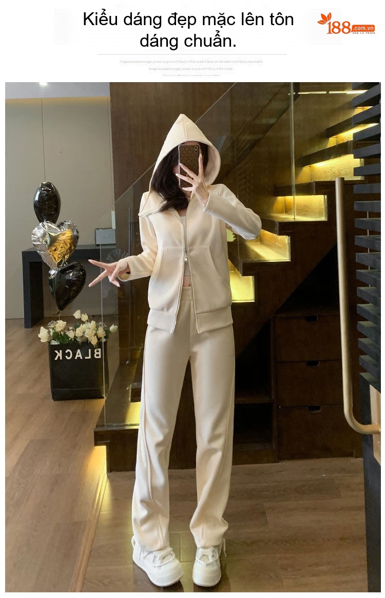 Bộ đồ thể thao nữ dáng rộng có mũ cao cấp chi tiết 3
