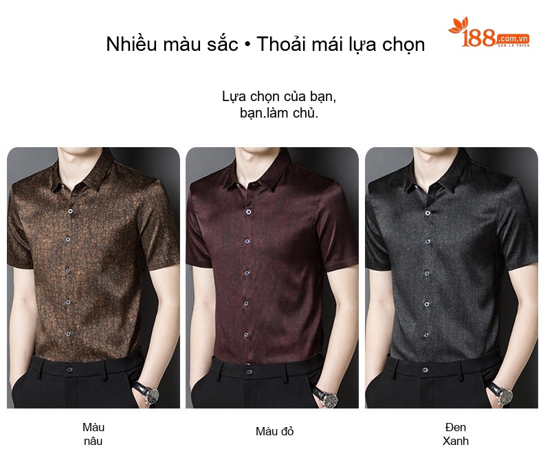 Áo Sơ Mi Nam Tay Ngắn Lụa Tơ Tằm Hương Vân Sa Trung Niên Phong Cách Casual Màu Đỏ Rượu, Đen, Nâu chi tiết 4
