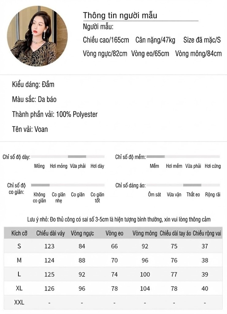 Váy liền thân Nữ Thiết Kế Cổ chữ V In Họa Tiết Da Báo Tay Dài Xếp Ly Bèo Nhún Màu Vàng, Đen chi tiết 3