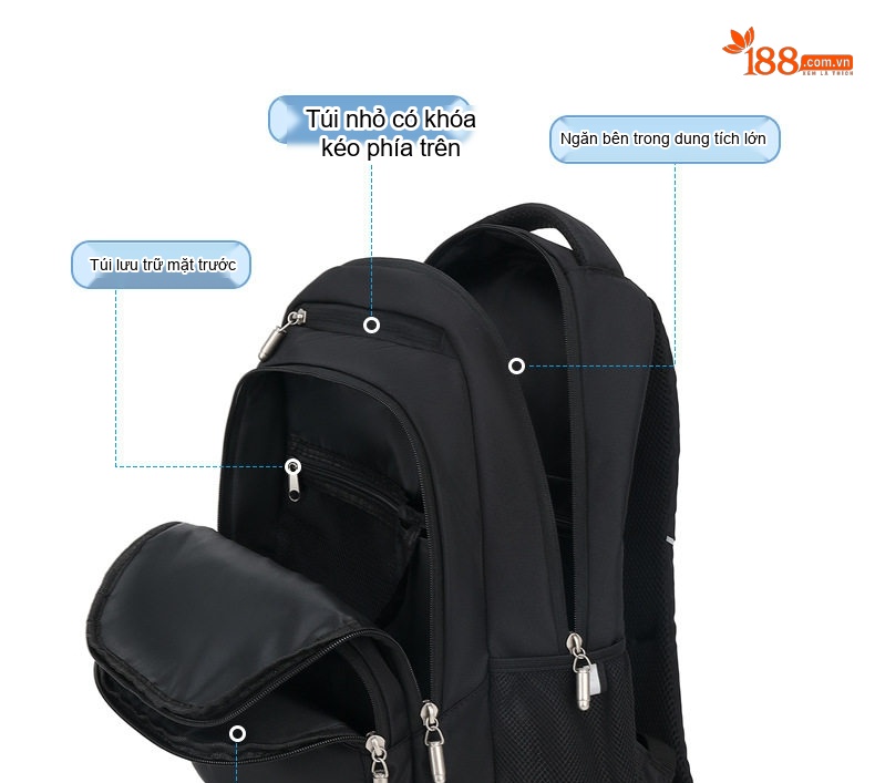 Balo Nam Cá Tính Chống Nước Cho Học Sinh Cấp 2 3, Thanh Niên, Túi Đựng Laptop Phong Cách Âu Mỹ Màu Đen chi tiết 12