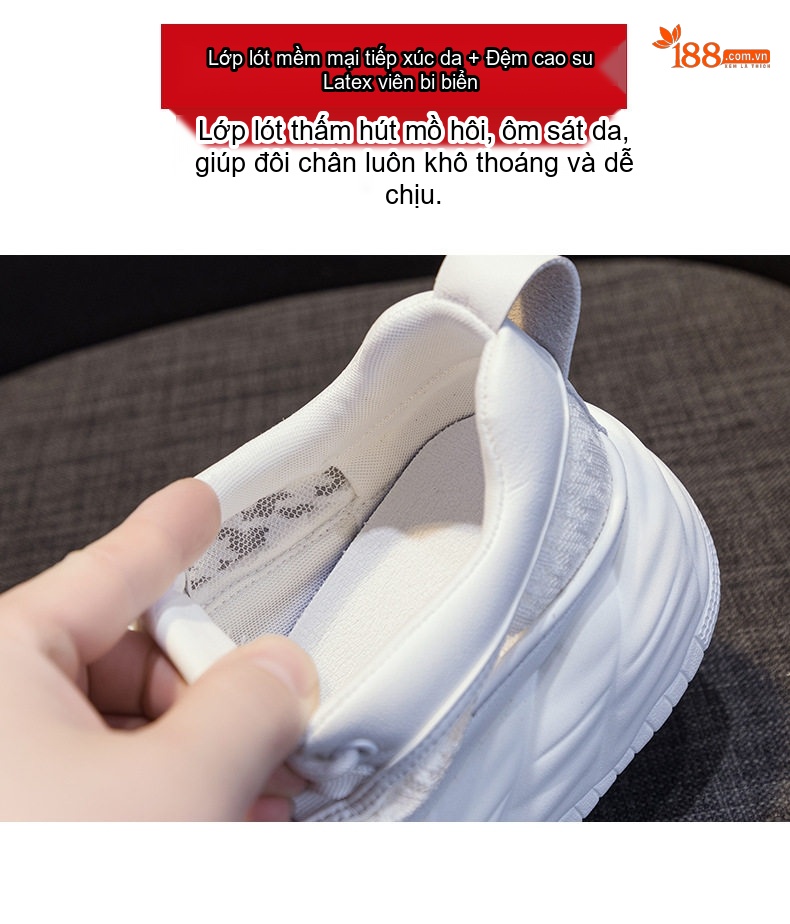 Giày Thể Thao Nữ Lưới Thoáng Khí Đế Dày Phong Cách Pháp Chiều Cao Đế Khoảng 5cm Màu Trắng, Đen, Hồng chi tiết 11