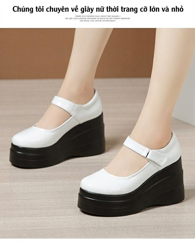 Giày Búp Bê Nữ Da Bóng Quai Ngang Chiều Cao Đế Khoảng 7cm Màu Đen, Trắng, Đỏ chi tiết 12