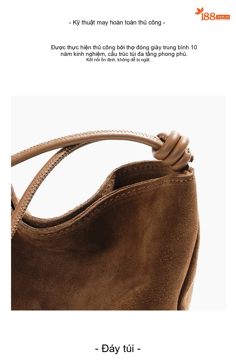 Túi Đeo Chéo Nữ Da Thật Suede Túi Xách Tay Mini Da Bò Mờ Phong Cách Thu Đông Màu Nâu, Đen chi tiết 20