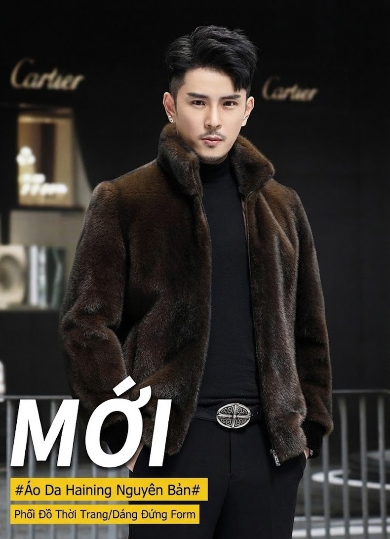 Áo Khoác Bomber Nam Lông Thỏ Giả Dáng Ngắn Giữ Ấm Phong Cách Thời Trang Màu Nâu chi tiết 1