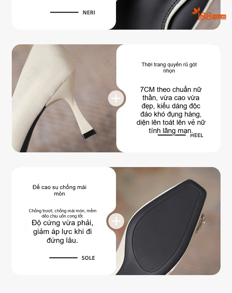 Giày Cao Gót Nữ Mũi Vuông Quai Đính Đá Chiều Cao Đế Khoảng 6cm Chất Liệu Lụa Màu Đen, Trắng chi tiết 1