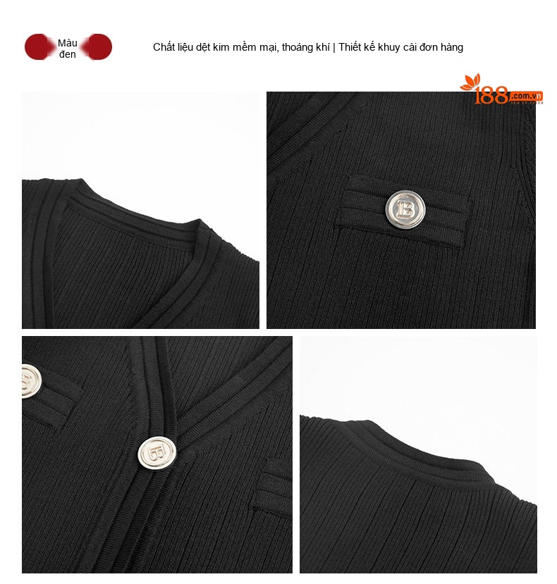 Áo Khoác Cardigan Nữ Dệt Kim Mỏng V Cổ Chống Nắng Ôm Dáng Màu Đen, Trắng chi tiết 3