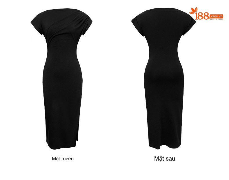 Váy Đầm Nữ Dáng Ôm Body Hở Vai Thiết Kế Xẻ Tà Màu Đen, Kem chi tiết 6