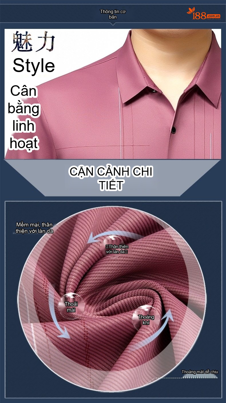 Áo Sơ Mi Nam Lụa Tằm Tơ Tay Ngắn Mùa Hè Dáng Rộng Chống Nhăn Màu Trắng, Đen, Hồng chi tiết 1