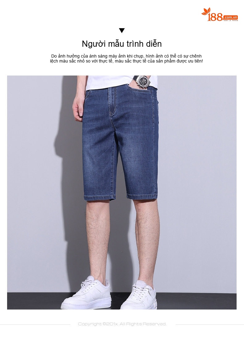 Quần Short Jean Nam Ống Lửng Co Giãn Thoáng Mát Màu Xanh, Đen chi tiết 4
