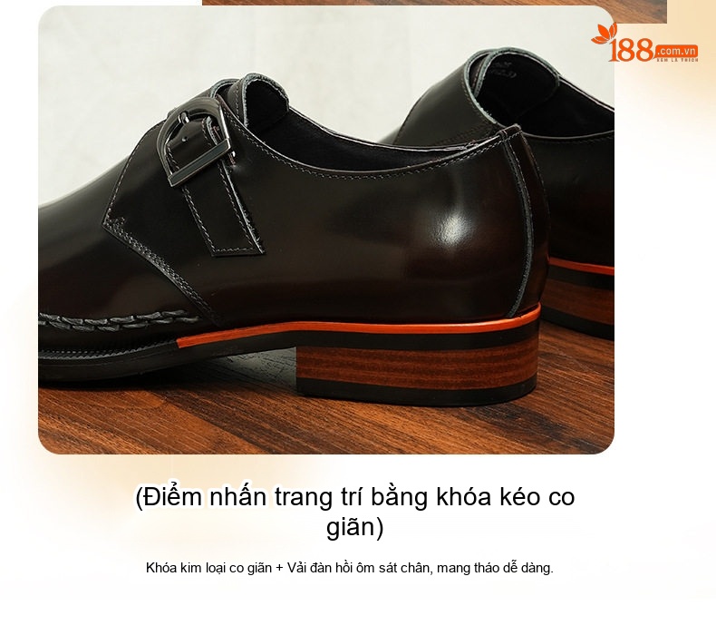Giày Tây Khóa Cài Nam Da Bóng Mũi Vuông Chiều Cao Đế Khoảng 3cm Màu Đen, Nâu chi tiết 4