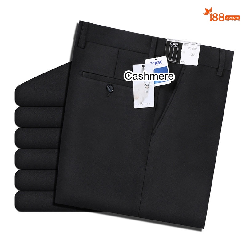 Quần Tây Nam Ống Đứng Vải Wool Dày Dặn Chống Nhăn Co Giãn Không Ly Màu Đen