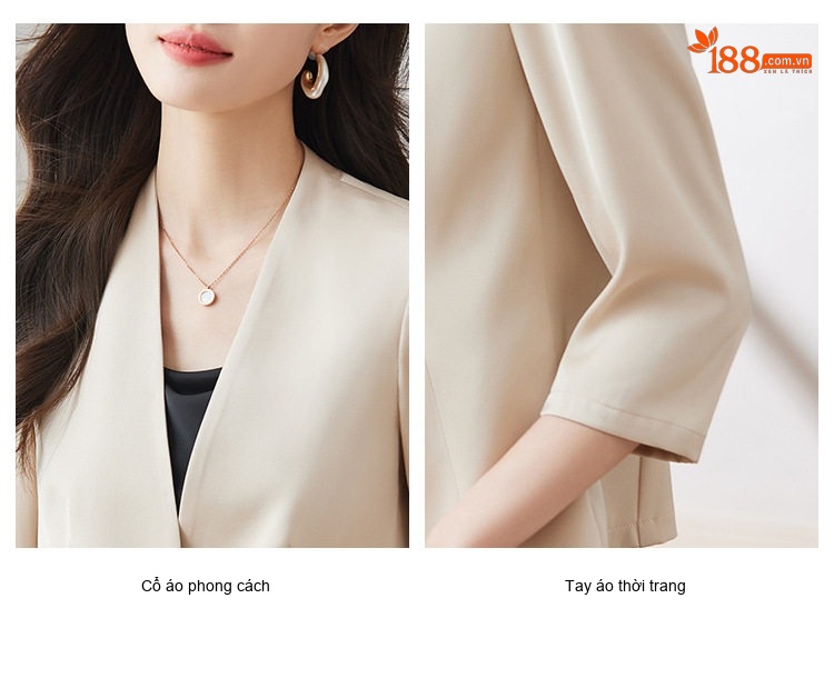Áo Vest Blazer Nữ Tay Lỡ Phong Cách Hàn Quốc Màu Champagne, Trắng, Đen chi tiết 2