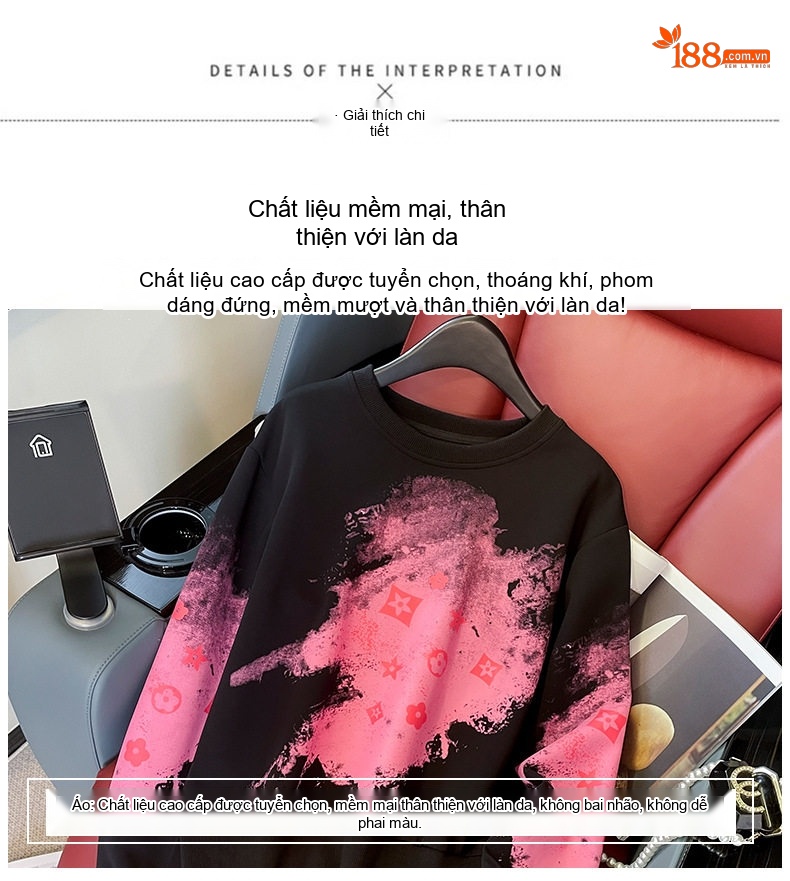 Set Bộ Nỉ Thu Đông Nữ Áo Tay Dài Quần Dài Thể Thao Phong Cách Thời Trang Màu Đen, Hồng chi tiết 6