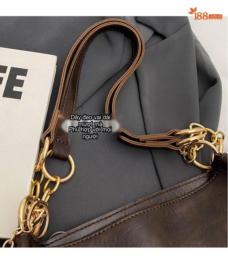 Túi Tote Nữ Da Thật Sức Chứa Lớn Đeo Chéo Một Bên Vai Xách Tay Đi Làm Màu Nâu chi tiết 3