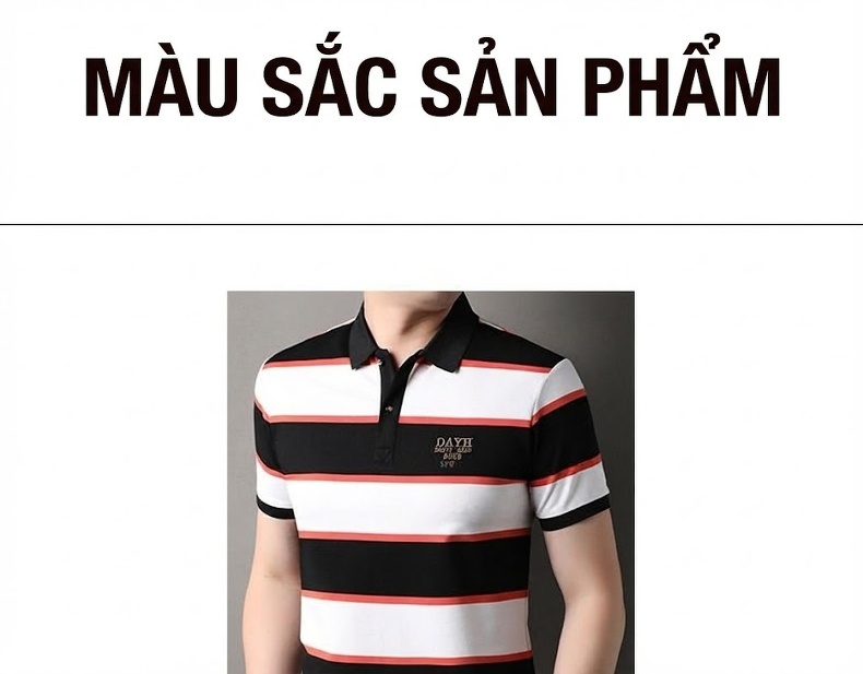 Áo Polo Nam Tay Ngắn Họa Tiết Sọc Thời Trang Thoáng Khí Màu Đen, Trắng, Cam, Xám chi tiết 4