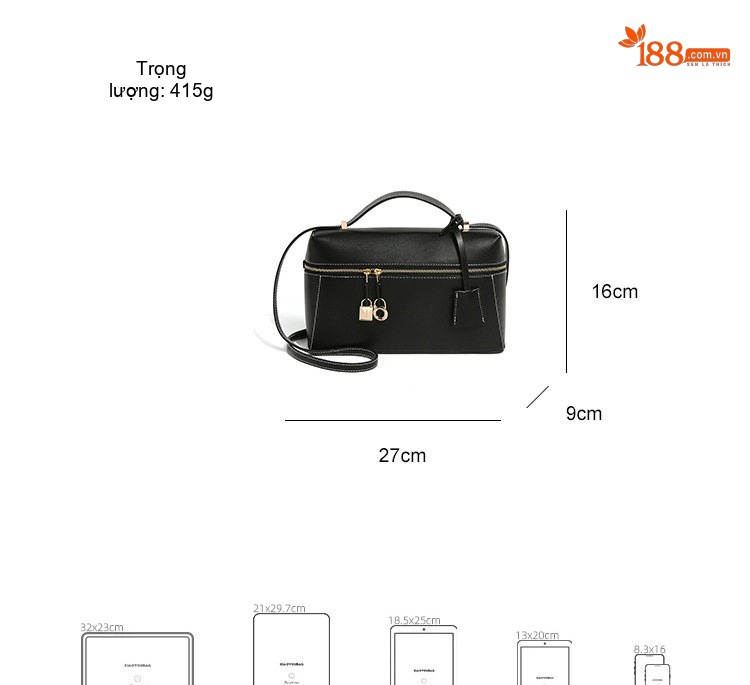 Túi Hộp Da Bóng Xách Tay Đeo Vai Đeo Chéo Phong Cách Retro Màu Nâu, Đen chi tiết 3