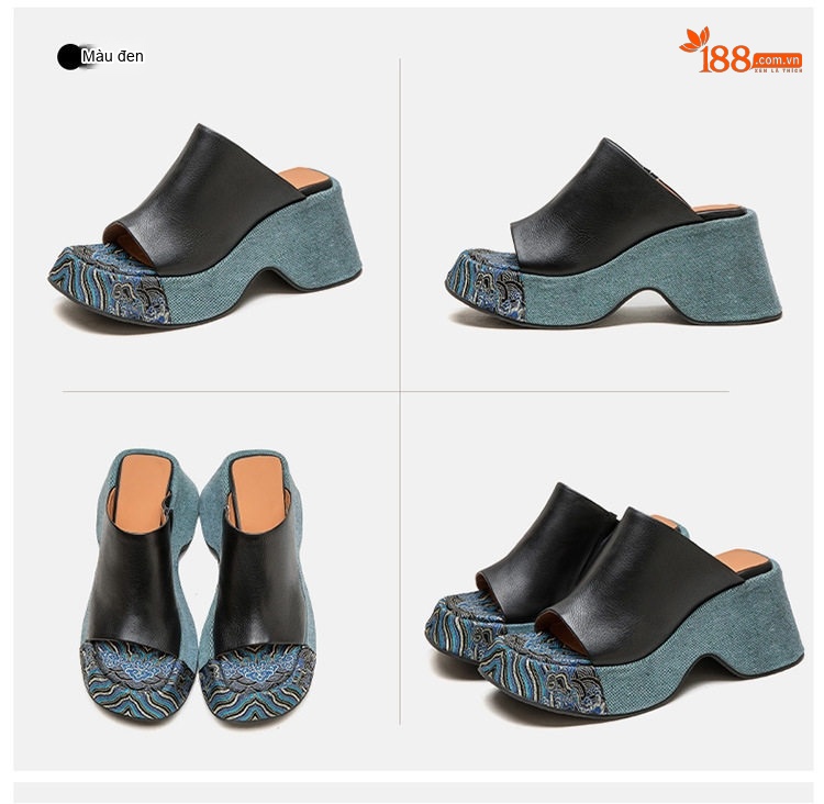 Dép Sục Nữ Hở Mũi Đế Xuồng Phong Cách Quốc Dân Chiều Cao Đế Khoảng 6cm Màu Đen, Vàng, Hồng chi tiết 17