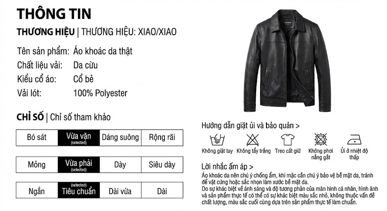 Áo Khoác Da Cừu Nam Dáng Ngắn Cổ Bẻ Phong Cách Trung Niên Màu Nâu, Đen chi tiết 1