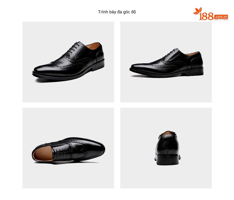 Giày Tây Buộc Dây Nam Da Bò Brogue Chiều Cao Đế Khoảng 3cm Màu Đen, Nâu chi tiết 25