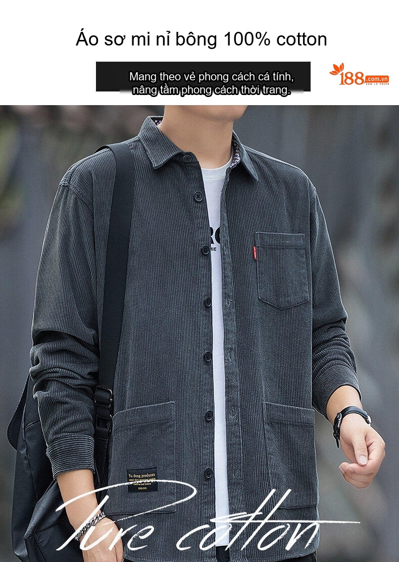 Áo Sơ Mi Nam Cotton Dài Tay Thu Đông Phong Cách Casual Màu Đen, Nâu, Xám, Xanh... chi tiết 1