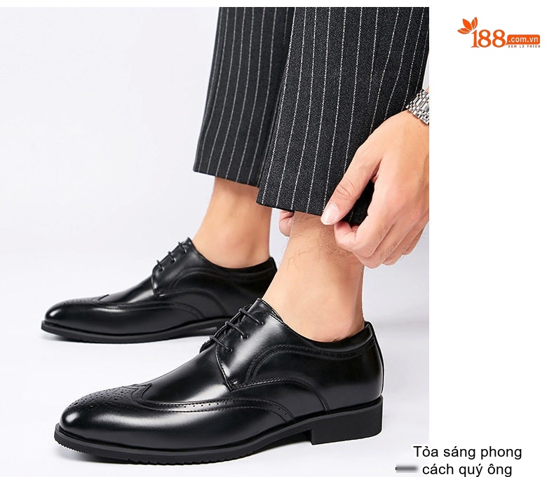 Giày Tây Buộc Dây Nam Da Bóng Brogue Chiều Cao Đế Khoảng 3cm Màu Đen, Nâu chi tiết 10