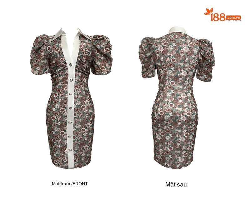 Váy Ôm Body Nữ Tay Bồng Cổ Bẻ Họa Tiết Hoa chi tiết 5